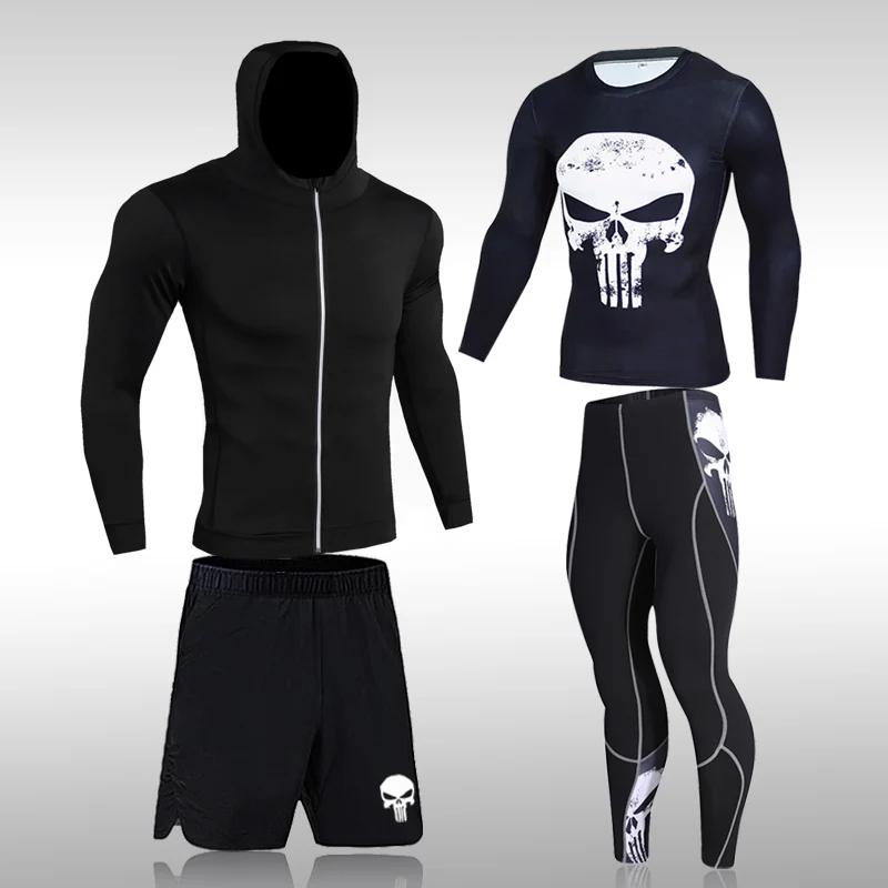 Ensemble compression homme sport running - Collants gymnastique survêtement rashguard training jogging
