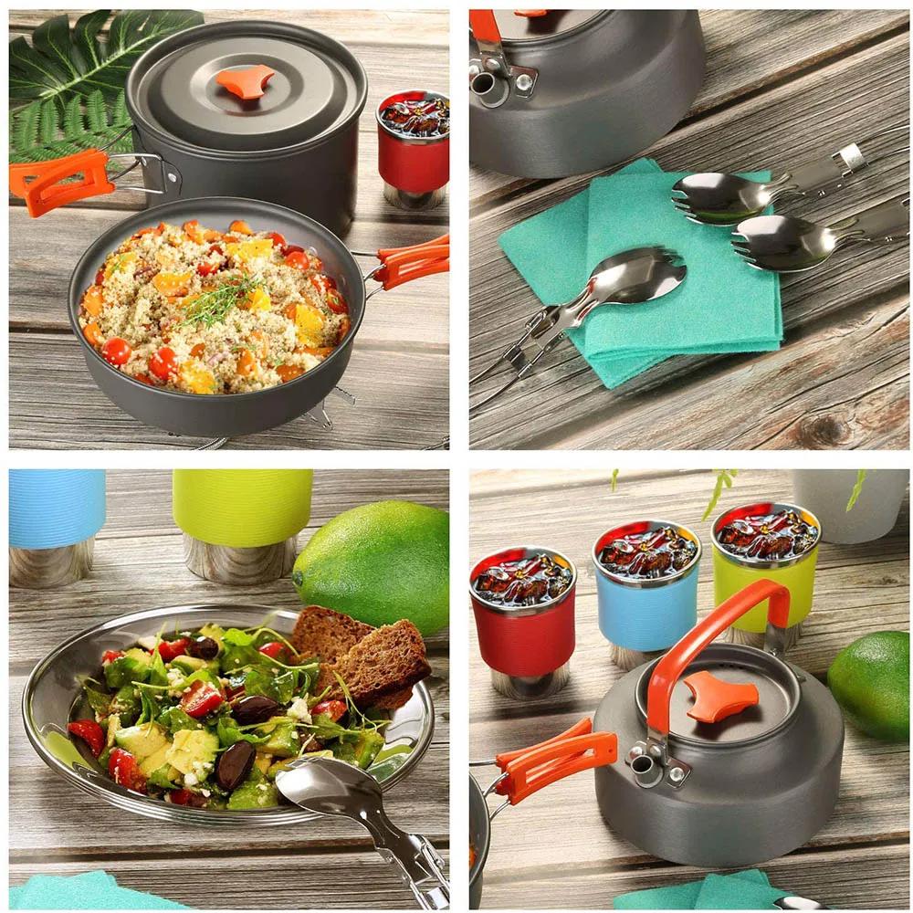 Équipement de voyage de Camping, ustensiles de cuisine, Kit de casseroles, brûleur à gaz, accessoire
