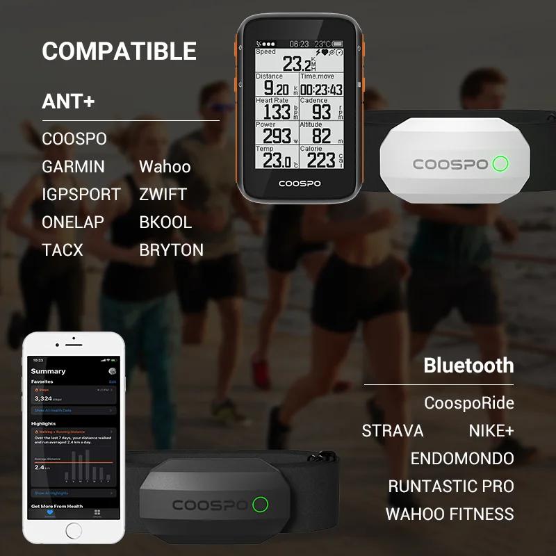 Moniteur fréquence cardiaque COOSPO BLE ANT+ - Ceinture pectorale noire sans fil compatible Wahoo Garmin