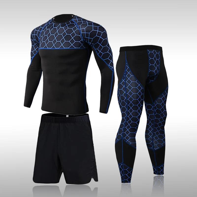 Ensemble de survêtement de compression pour homme, t-shirt moulant, legging de course, salle de spor