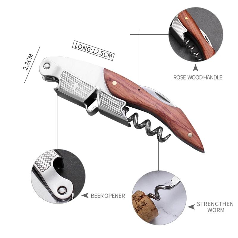 Tire-bouchon à manche en bois, ouvre-bouteille professionnel, vis Portable, multifonction, bouchon d
