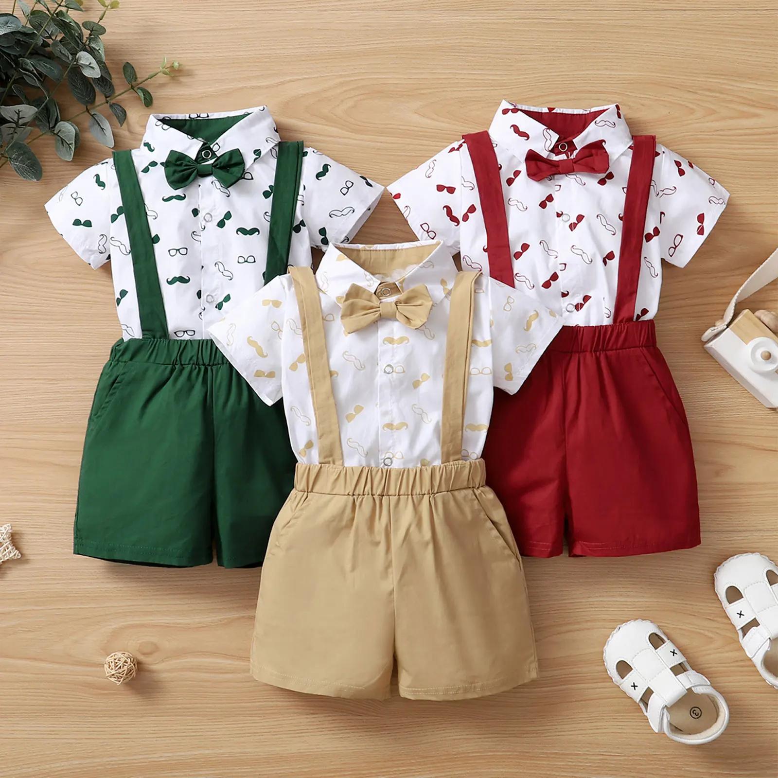 Ensemble de vêtements pour bébés garçons, chemise à manches courtes et col à revers + Short à bretel