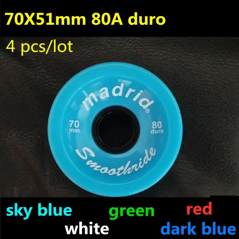 4 pièces 70mm 51mm 80 dur Longboard roue pour 70mm Skateboard pneu 80A Durable élastique PU Ruedas p