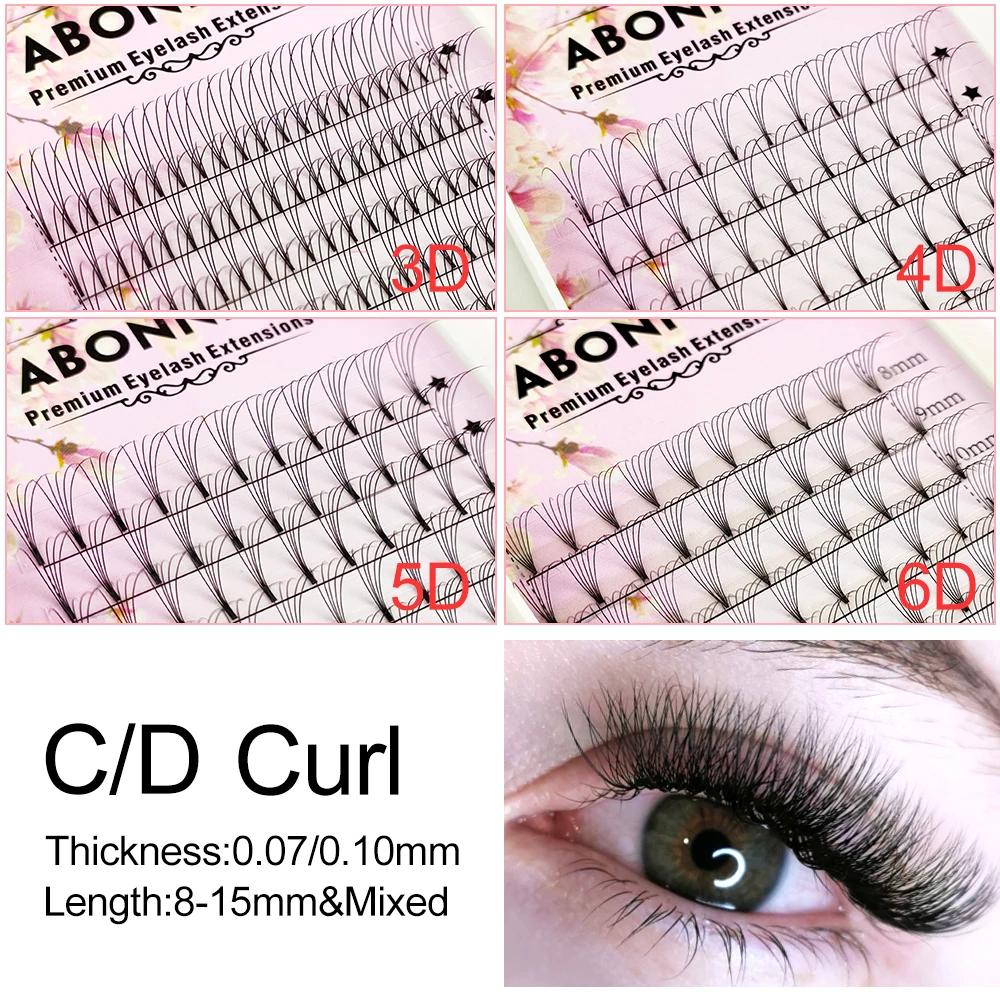 ABONNIE Extensions de cils russes pré-faits en éventail à tige courte 3D/4D/5D/6D, extensions de cil