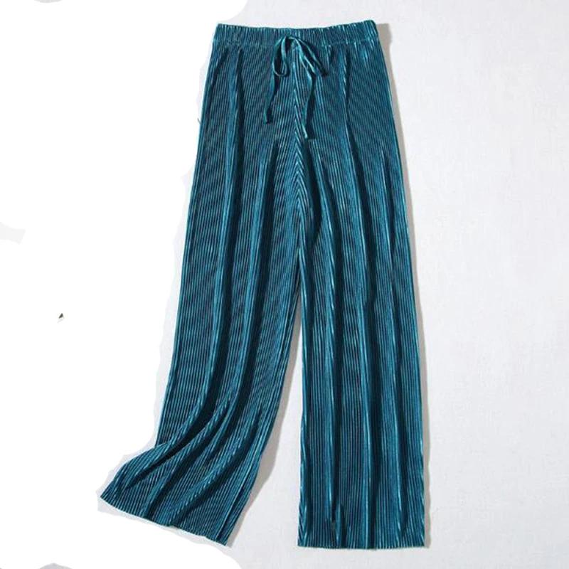 2025 femmes plissées en vrac glace soie coréen décontracté pantacourt jambe large pantalon maison cl