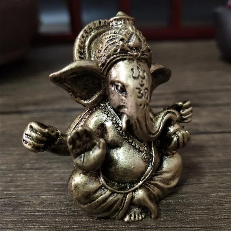 Statue de Lord Ganesha couleur bronze, ornements bouddhistes, sculpture de dieu hindou éléphant, fig