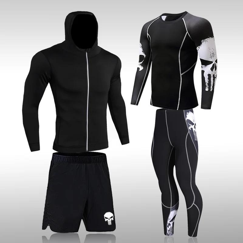 Ensemble compression homme sport running - Collants gymnastique survêtement rashguard training jogging