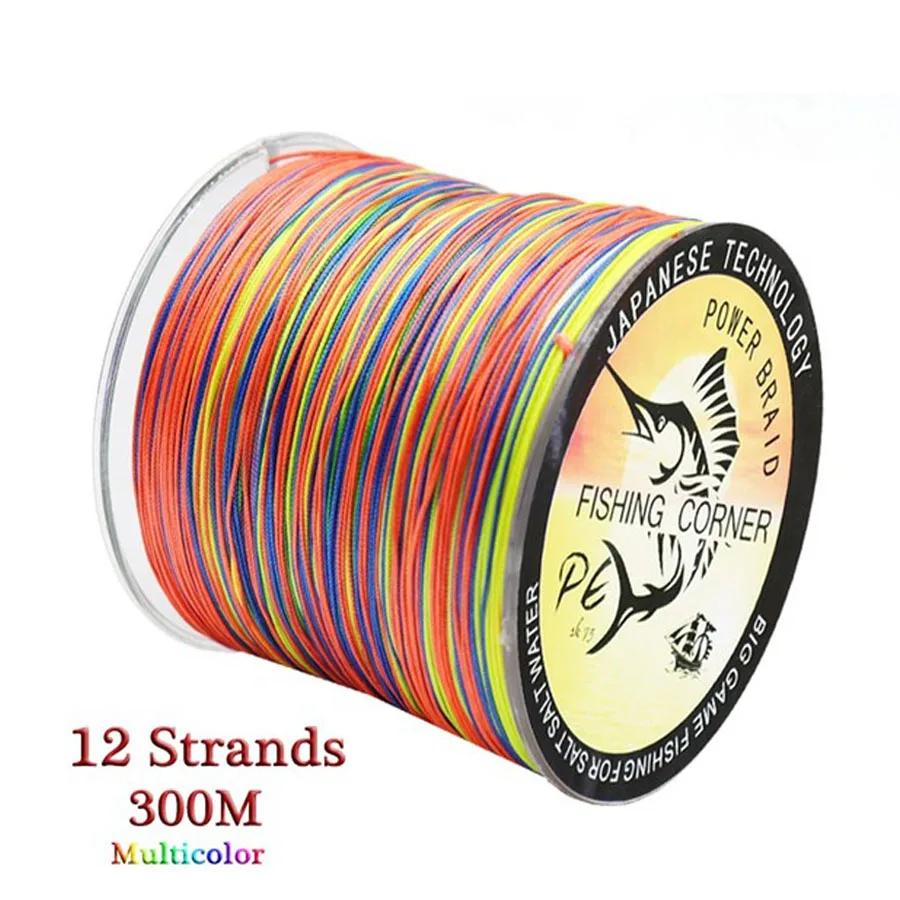 Ligne de pêche tressée multicolore PE 12 brins, 300mm, 500m, fil de pêche en eau salée, super bain,