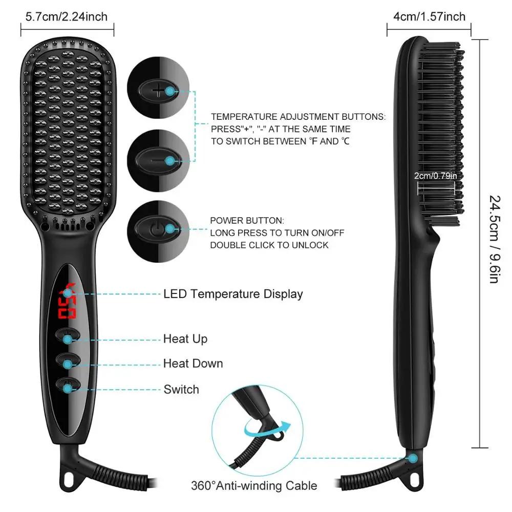 Brosse à cheveux en céramique, peigne chauffant, 230 ℃, Anti-brûlure, affichage Lcd, double tension,