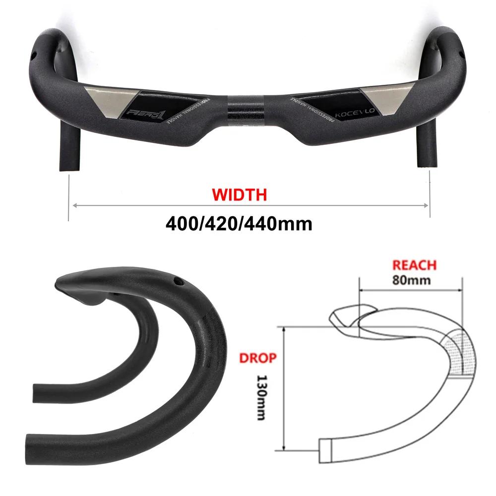 Guidon vélo fibre carbone KOCEVLO - Réduit résistance aérodynamique - Barre pliée renforcée routage intérieur 380-440mm