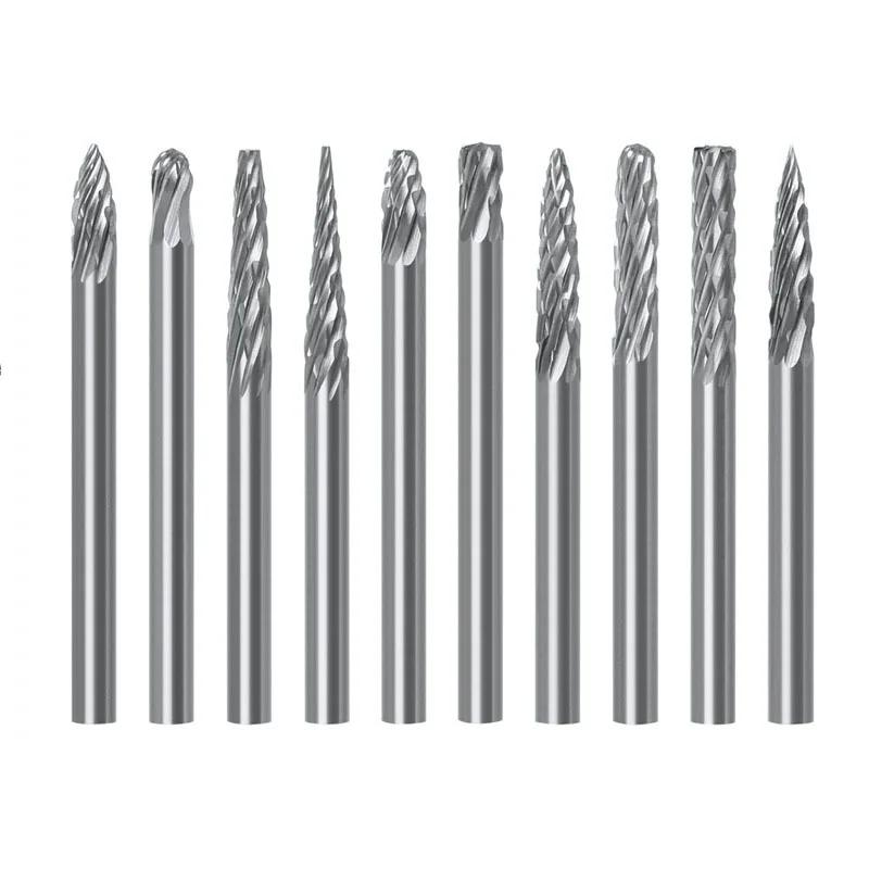 Fraises en carbure monobloc pour dessin à tige de 3mm 1/8, pour outil Dremel, fraise, outil rotatif,