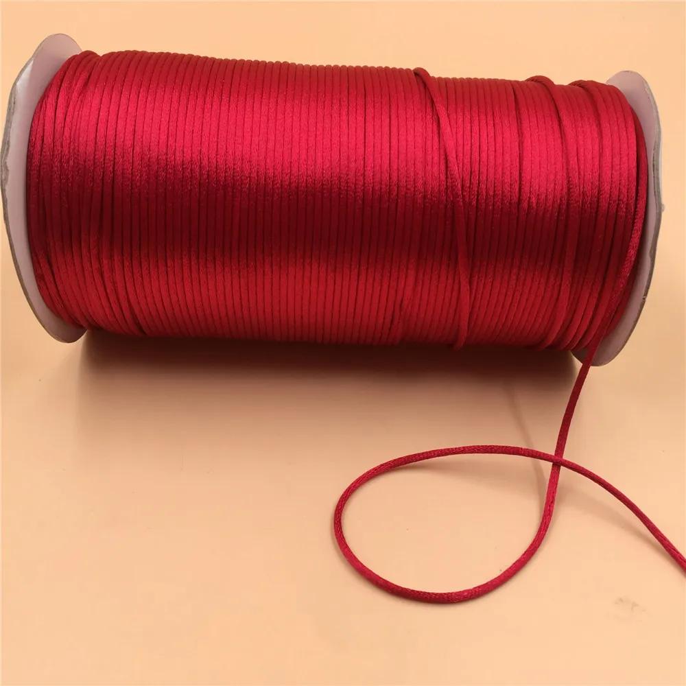 Fil de cordon en Satin rouge de 2mm, fil de macramé à nœud chinois, corde tressée pour bricolage, gl