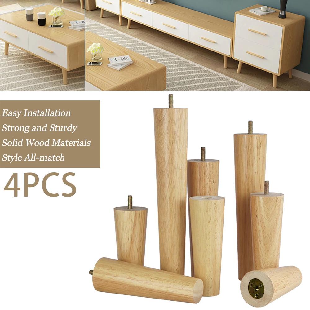 4 pièces M6/M8/M10 vis pieds de meubles en chêne styles européens conique en bois de caoutchouc pied