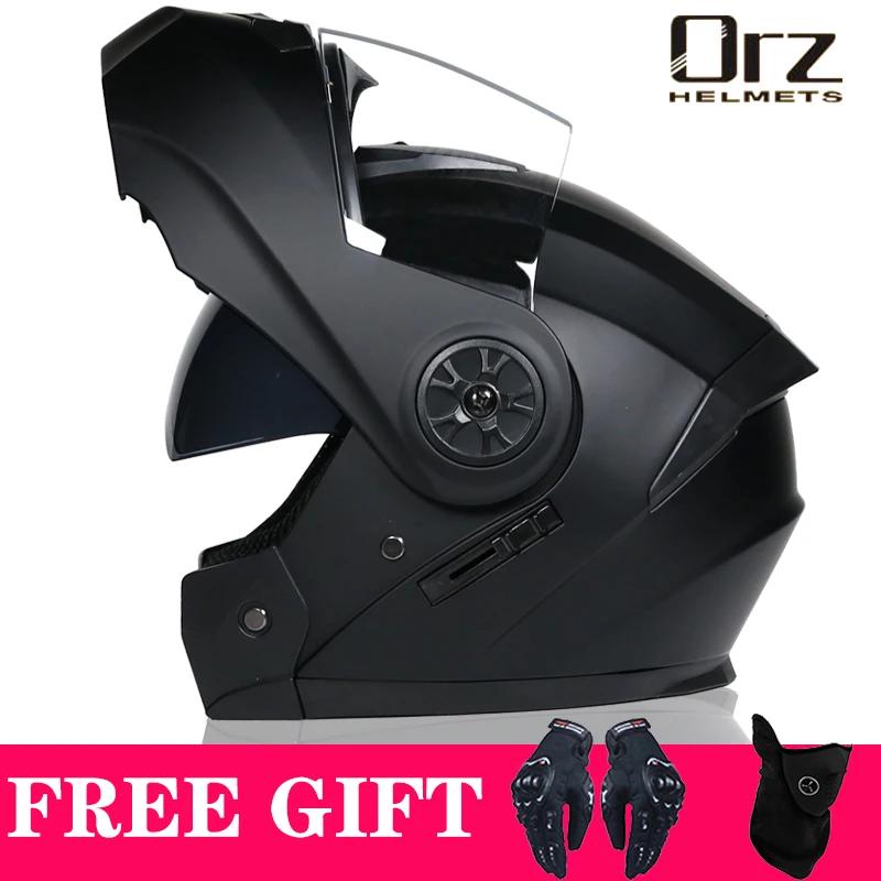 Casque de moto à rabat modulaire de sécurité approuvé DOT, Voyage Racing, double lentille, visière i