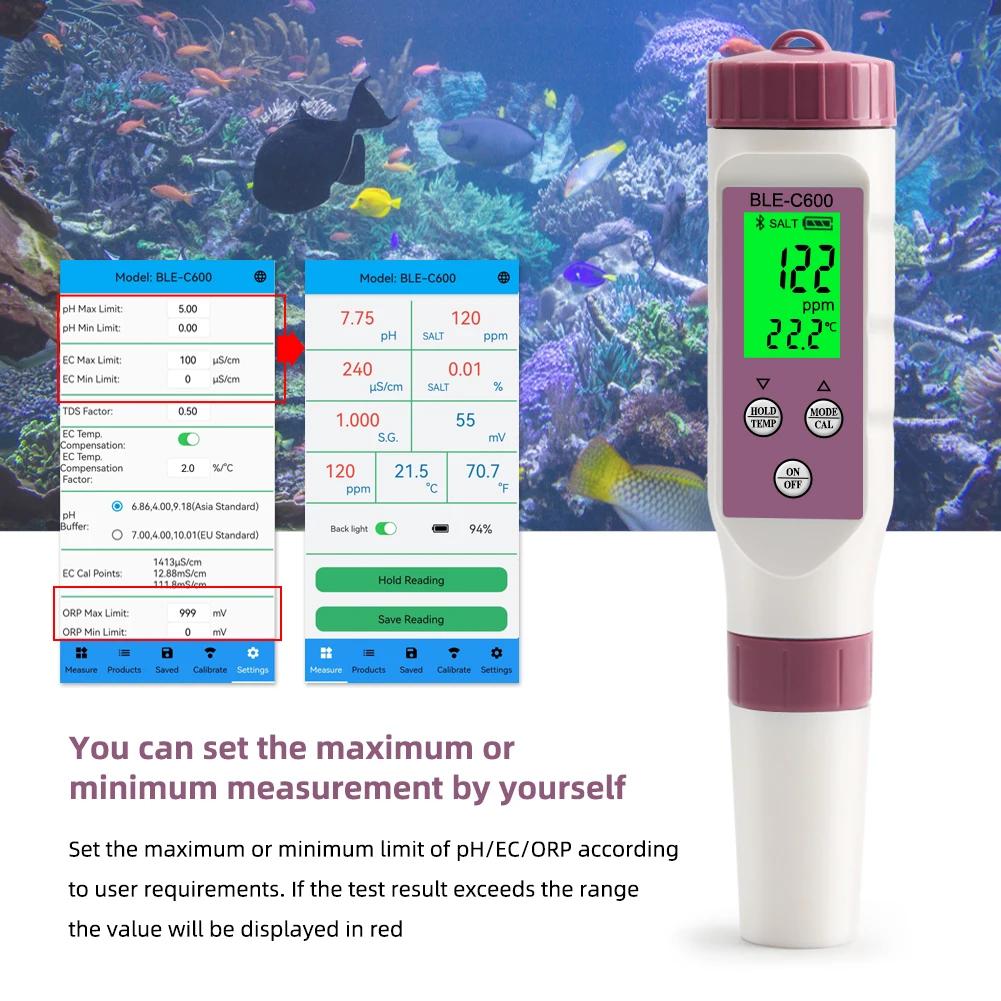 7 en 1 Temp ORP EC TDS salinité S.G PH mètre en ligne testeur de qualité de l'eau à dents bleues con