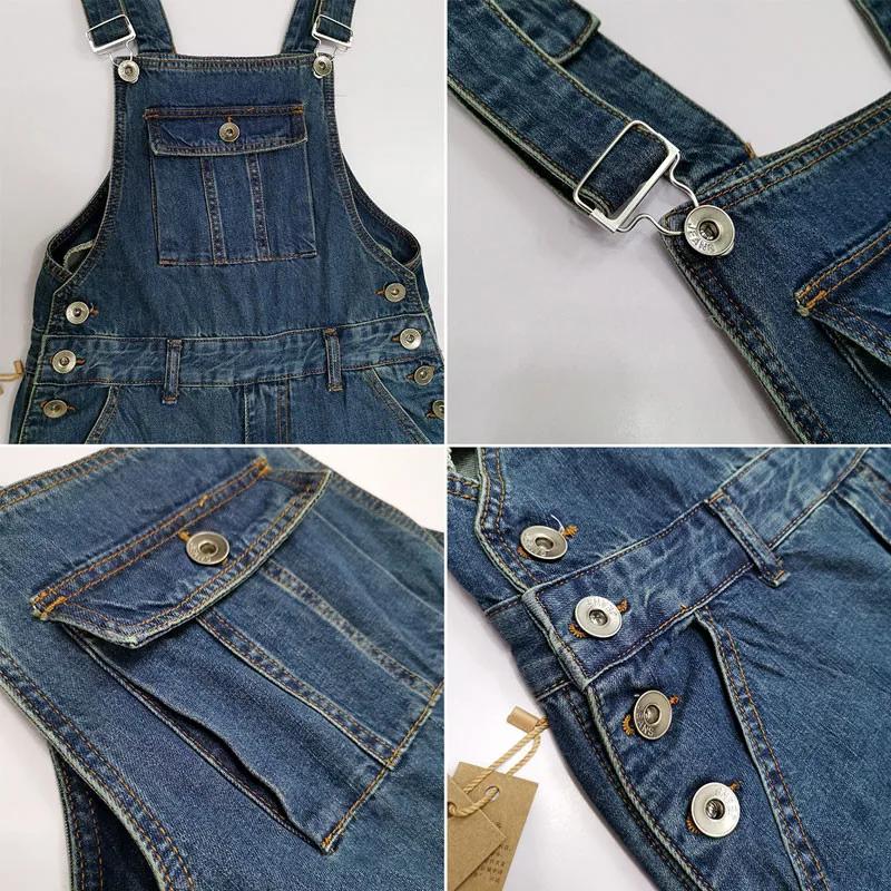 Combinaison Salopette pour Homme, Grande Taille, Bretelles Droites, Jean Bleu avec 7 Poches