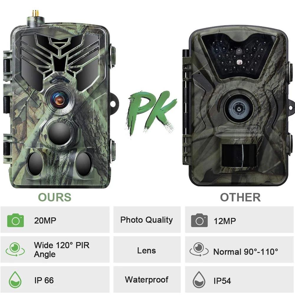 Caméras de chasse sans fil 2G SMS MMS SMTP 20MP 1080P avec détection de mouvement 120°, vision noctu