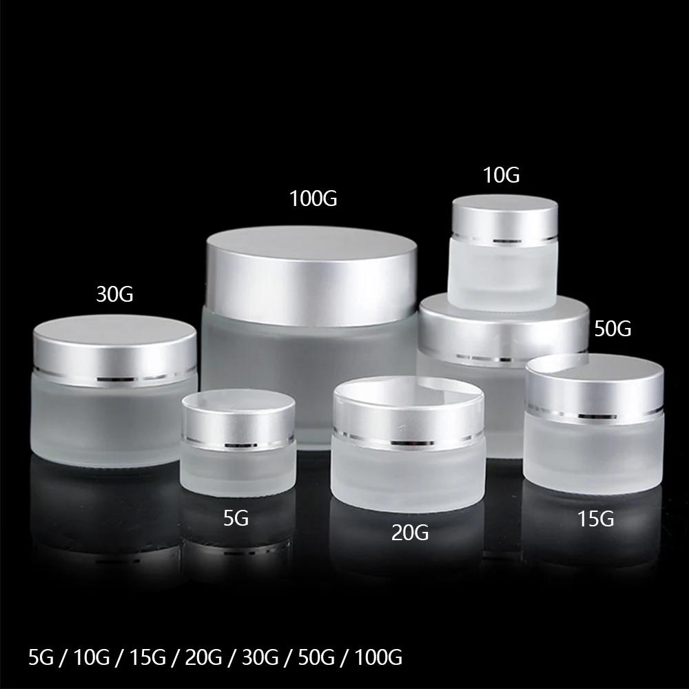 Bouteilles d'onguent rechargeables en verre givré, Pot cosmétique vide, conteneur de crème pour le v