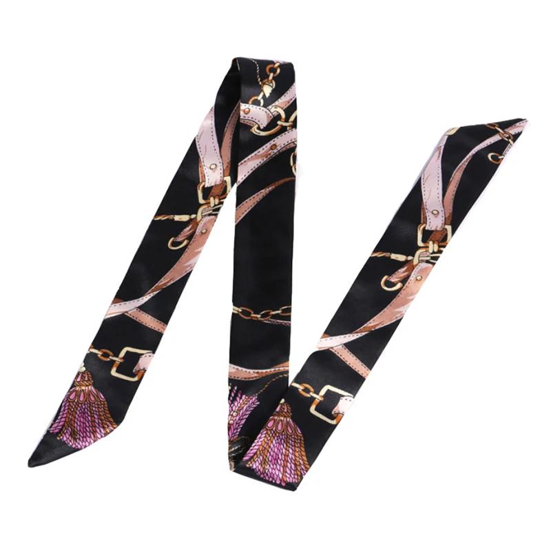 Nouvelle impression fleur petite écharpe pour femmes poignée sac rubans marque mode foulard petites