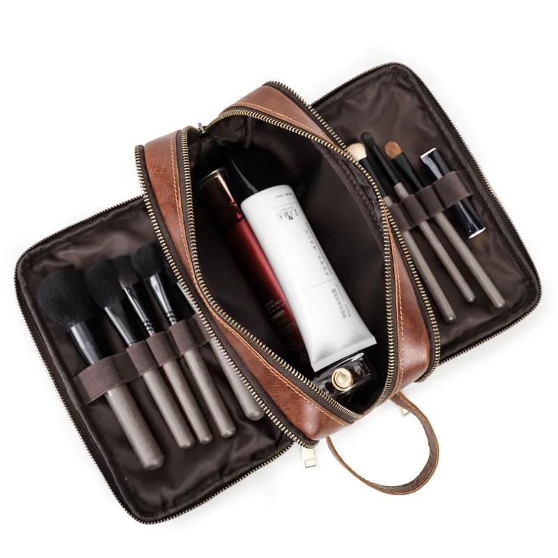 Trousse de toilette en cuir de vache pour hommes et femmes, sac à cosmétiques, sac de lavage, sacs d