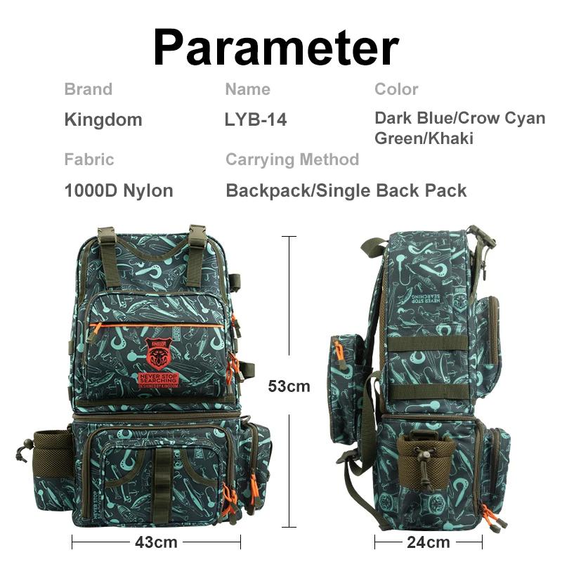 Kingdom – sac à dos de pêche en Nylon imperméable 1000D, 43x24x53cm, grande capacité, rangement mult
