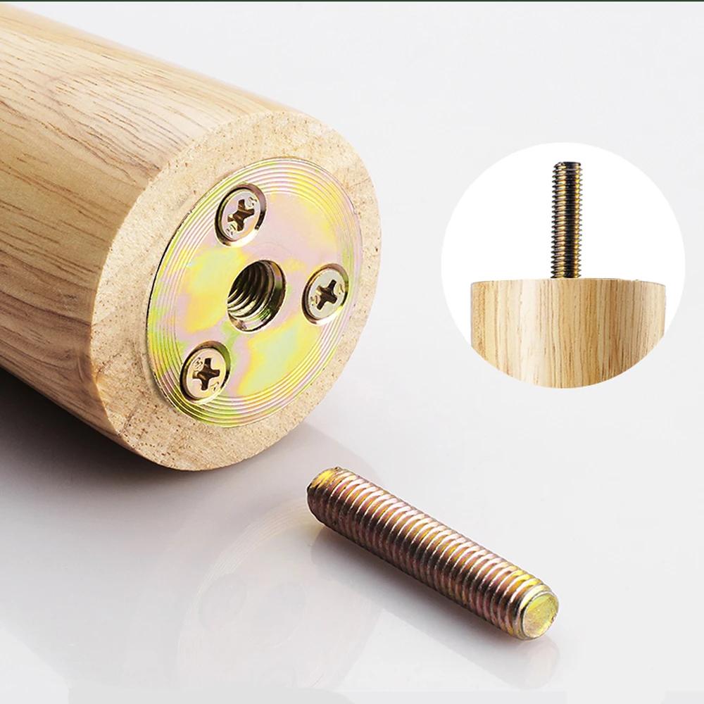 4 pièces M6/M8/M10 vis pieds de meubles en chêne styles européens conique en bois de caoutchouc pied
