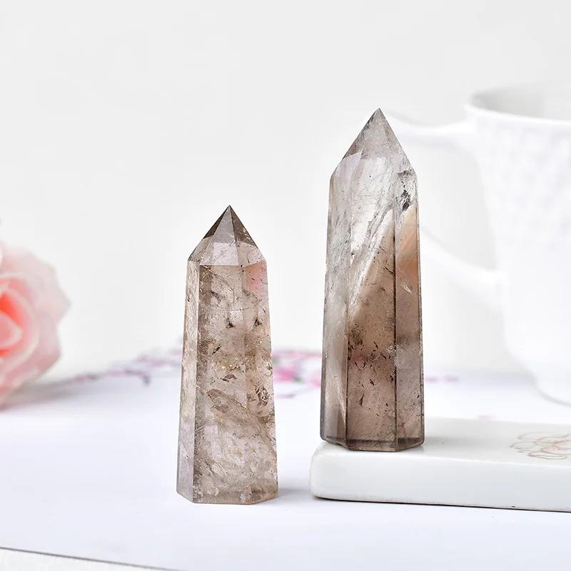 Pierre de guérison Reiki en cristal de Quartz fumé naturel, prismes hexagonaux, baguette d'obélisque