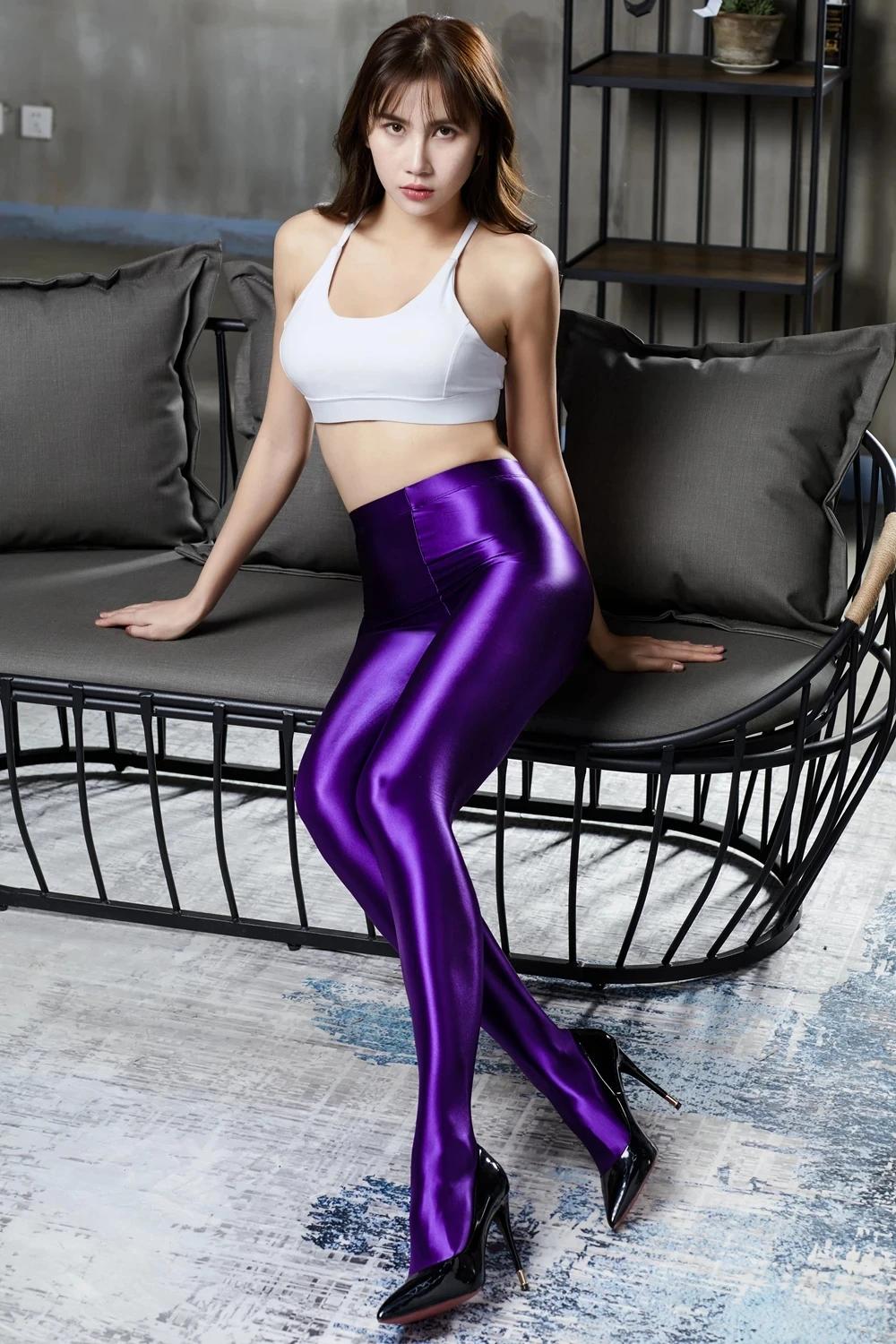 Pantalons de yoga satin brillant pour femmes - Leggings opaques taille haute style japonais sexy et confortables