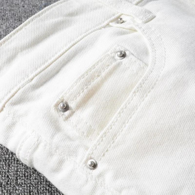 Sokotoo hommes trous de cristal blanc déchiré jean mode mince maigre strass Stretch Denim pantalon