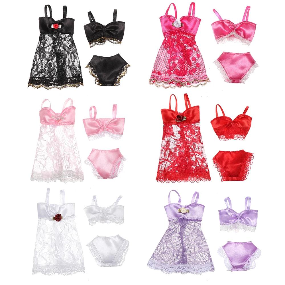 Pyjama coloré 3 en 1, sous-vêtements, Lingerie, soutien-gorge, robe en dentelle, accessoires de mais