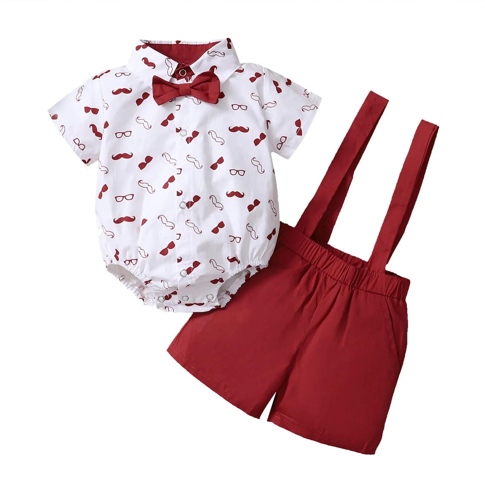 Ensemble de vêtements pour bébés garçons, chemise à manches courtes et col à revers + Short à bretel