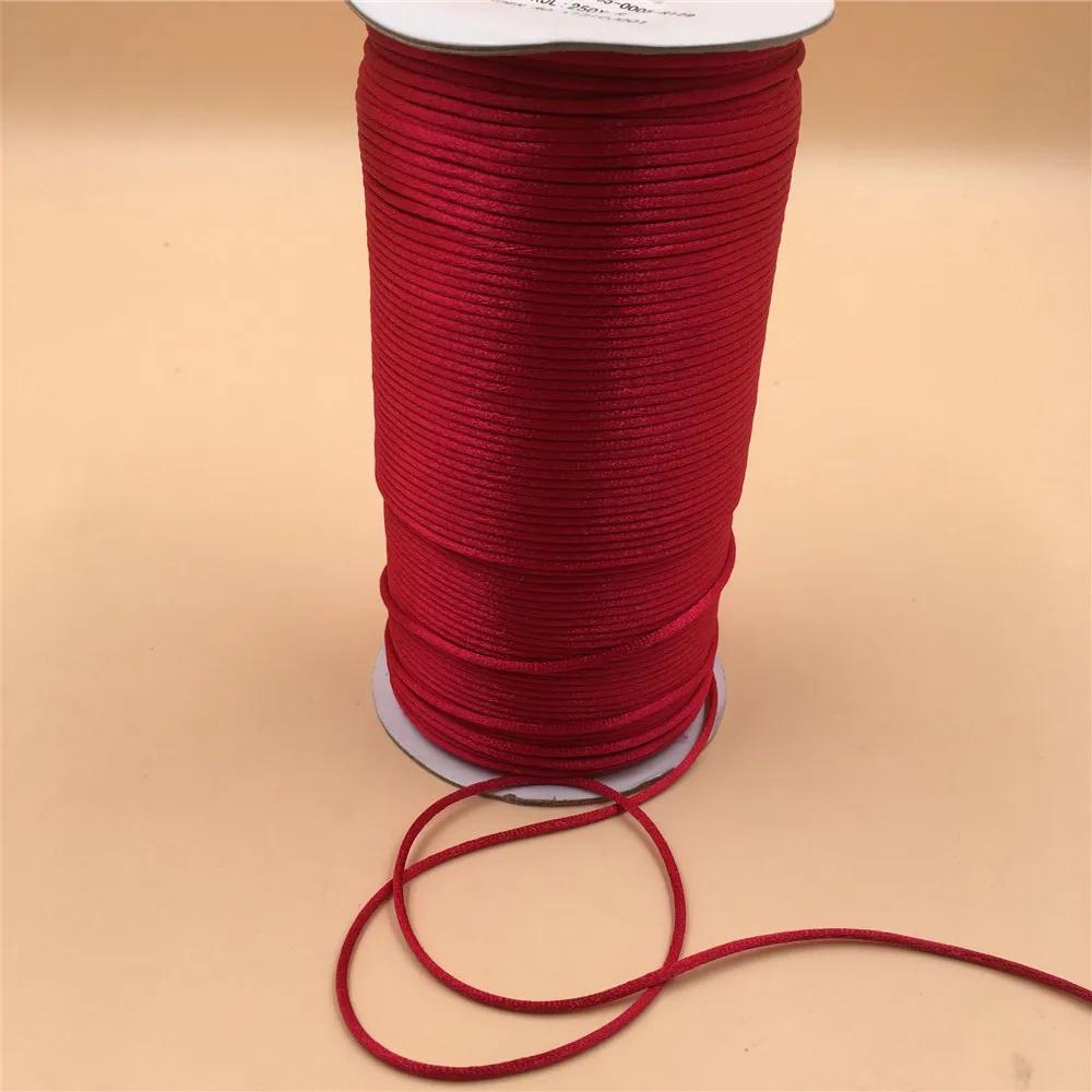 Fil de cordon en Satin rouge de 2mm, fil de macramé à nœud chinois, corde tressée pour bricolage, gl