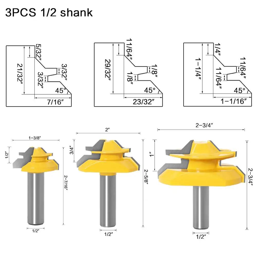 Mitre à tige de 12mm et 1/2 ", 45 mèches de routeur à joint de colle résistant DONsRCT-Coupeur de Te