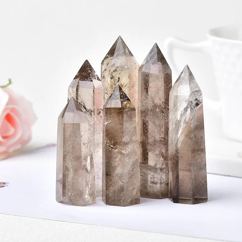 Pierre de guérison Reiki en cristal de Quartz fumé naturel, prismes hexagonaux, baguette d'obélisque