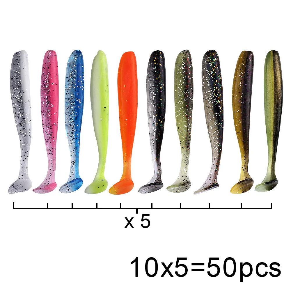 QXO 50 pièces/lot Swimbait leurre souple Silicone appât Shad Wobbler mer ver Streamer 7/10/13 cm Sil
