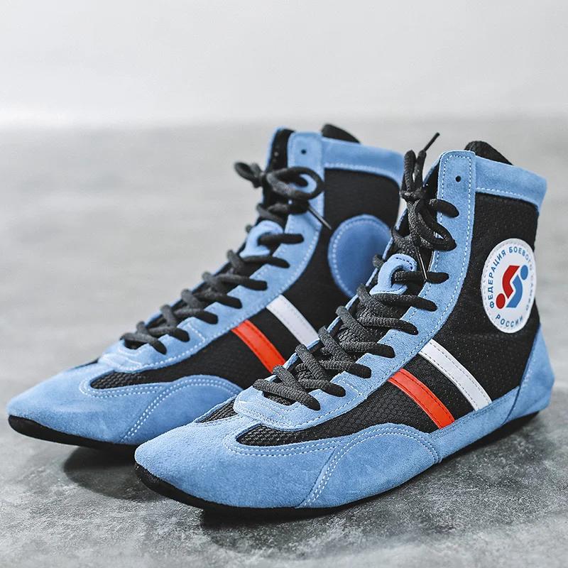 Chaussures de boxe professionnelles en cuir à fond souple, chaussures Worcestershire Ling d'intérieu