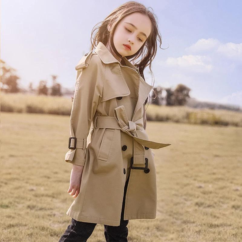 Trench-coat long pour adolescentes de 4 à 13 ans, nouvelle mode, veste coupe-vent de Style anglais p
