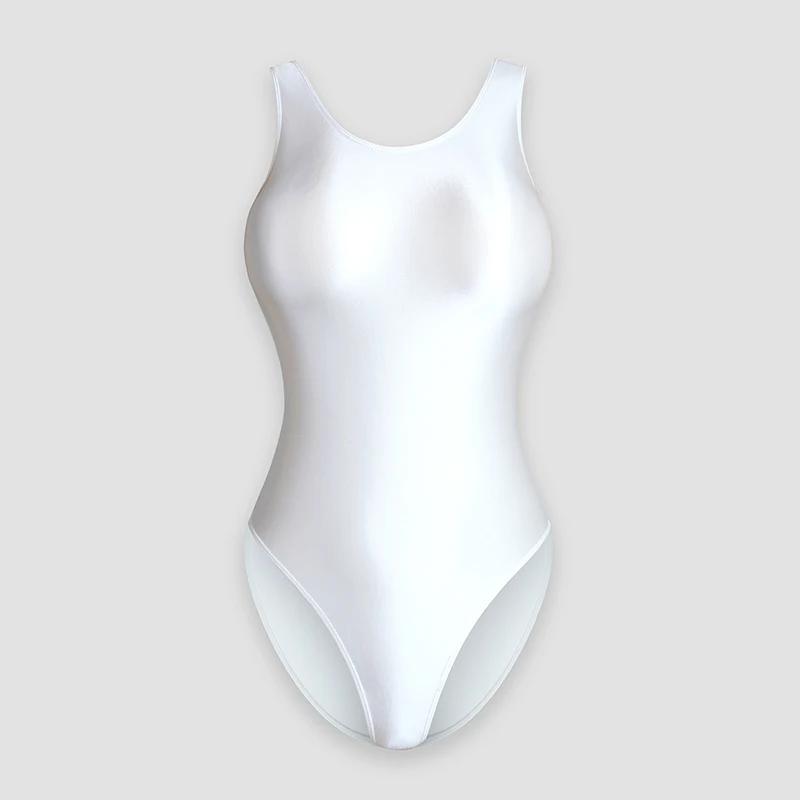 Combinaison de bain une pièce satin brillant - Maillot de bain femme coupe haute soyeux
