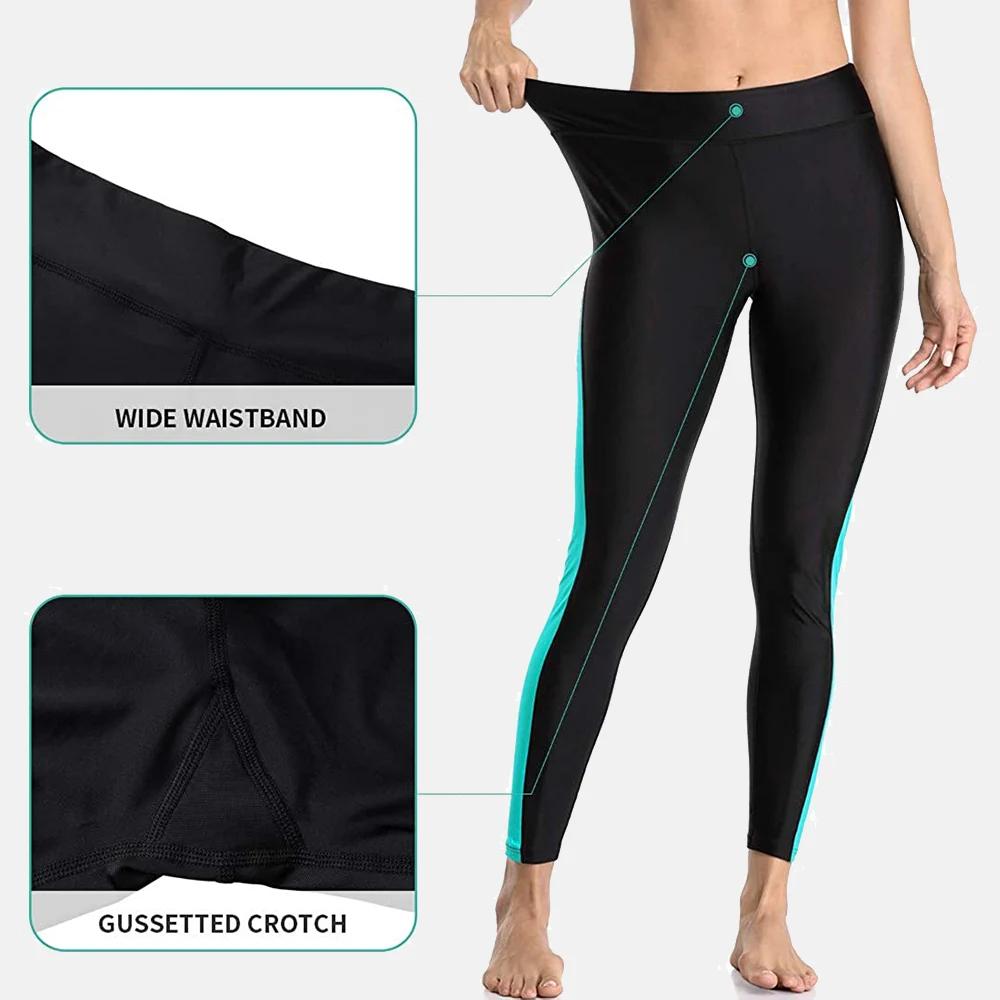 Anfilia Pantalon de bain femme bloc de couleur pantalon de bain taille haute leggings de bain collan