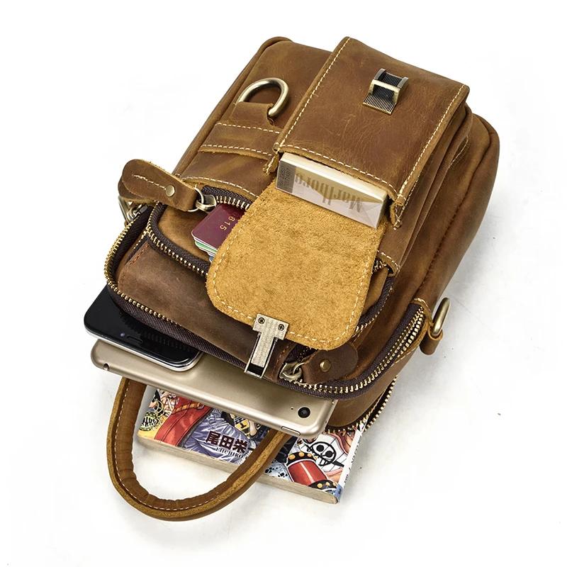 Elin Horse-Sac messager en cuir véritable pour homme, sac à main en cuir de vachette, double fermetu