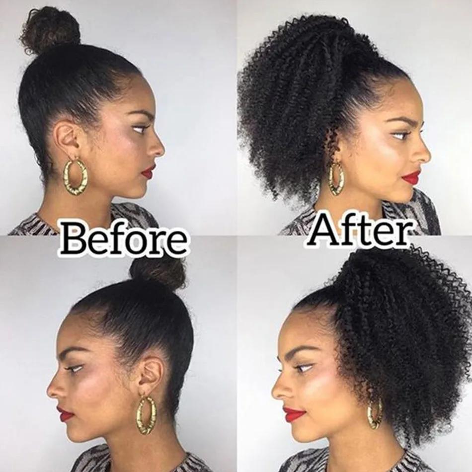 Alibele-Extensions de Cheveux Humains Crépus Bouclés Afro, Queue de Cheval Longue à Clips, 10-28 Pou