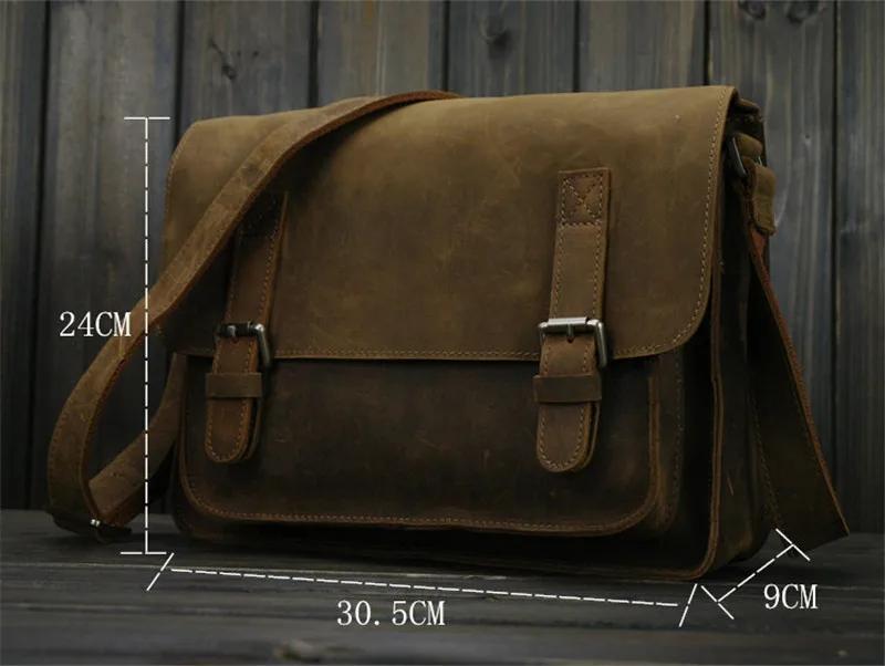 Sac à bandoulière Vintage en cuir de cheval fou pour hommes, sacoche en cuir véritable pour loisirs,