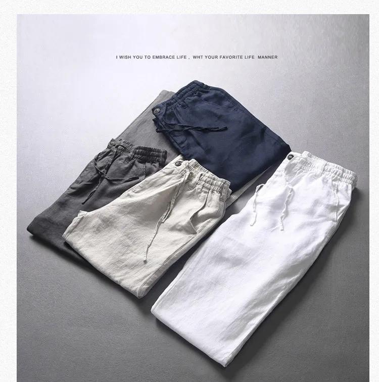 Nouveau 100% pantalons en lin hommes marque pur lin solide blanc pantalon hommes mode pantalon pour
