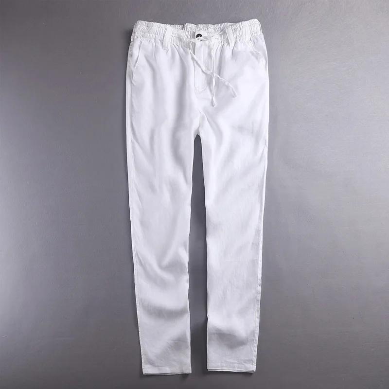 Nouveau 100% pantalons en lin hommes marque pur lin solide blanc pantalon hommes mode pantalon pour