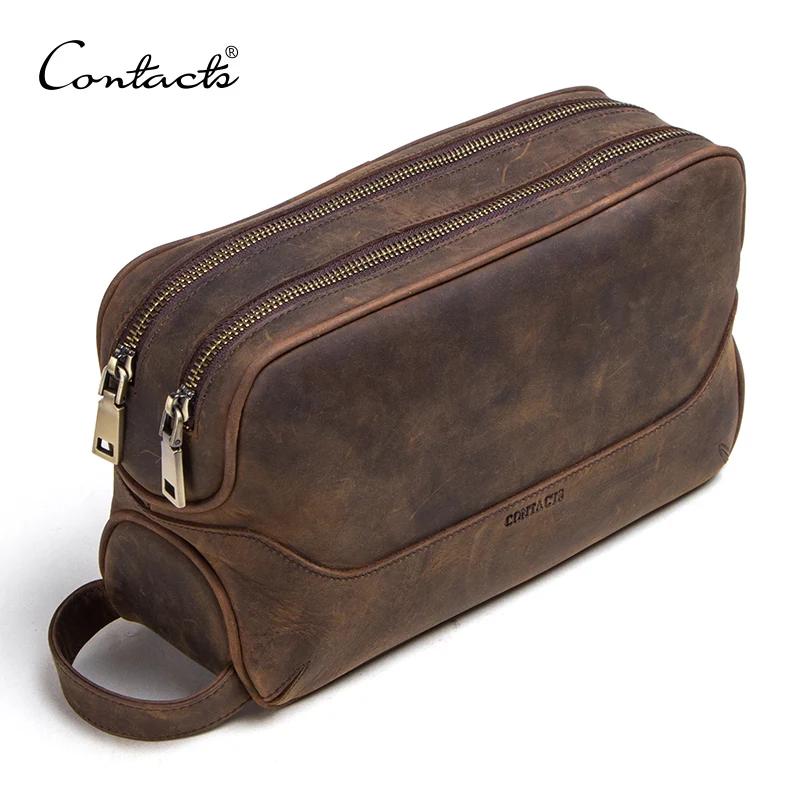 CONTACT'S-Trousse de toilette en cuir véritable pour homme, trousses de toilette vintage, trousses d