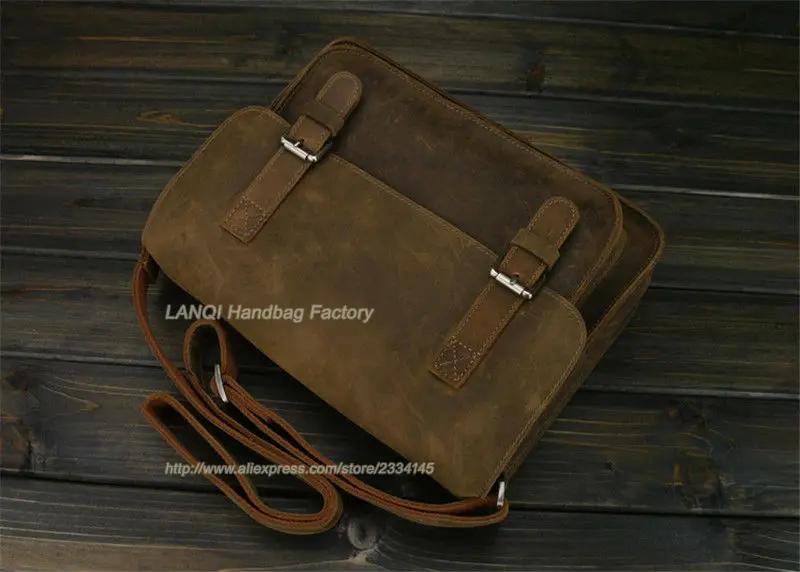 Sac à bandoulière Vintage en cuir de cheval fou pour hommes, sacoche en cuir véritable pour loisirs,