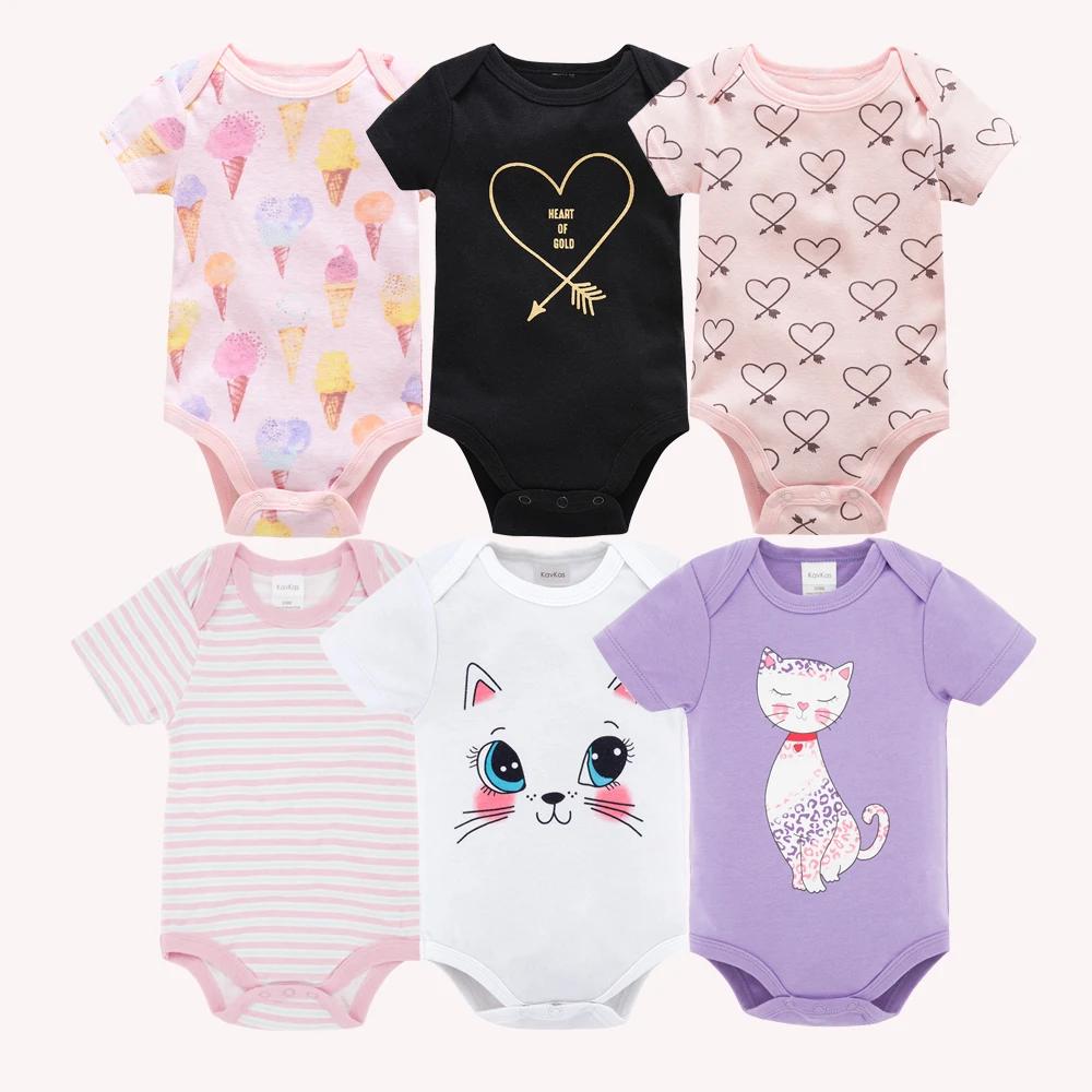 Kavkas – body pour bébés filles, 6/3 pièces/lot, vêtements d'été en coton pour bébés, manches courte