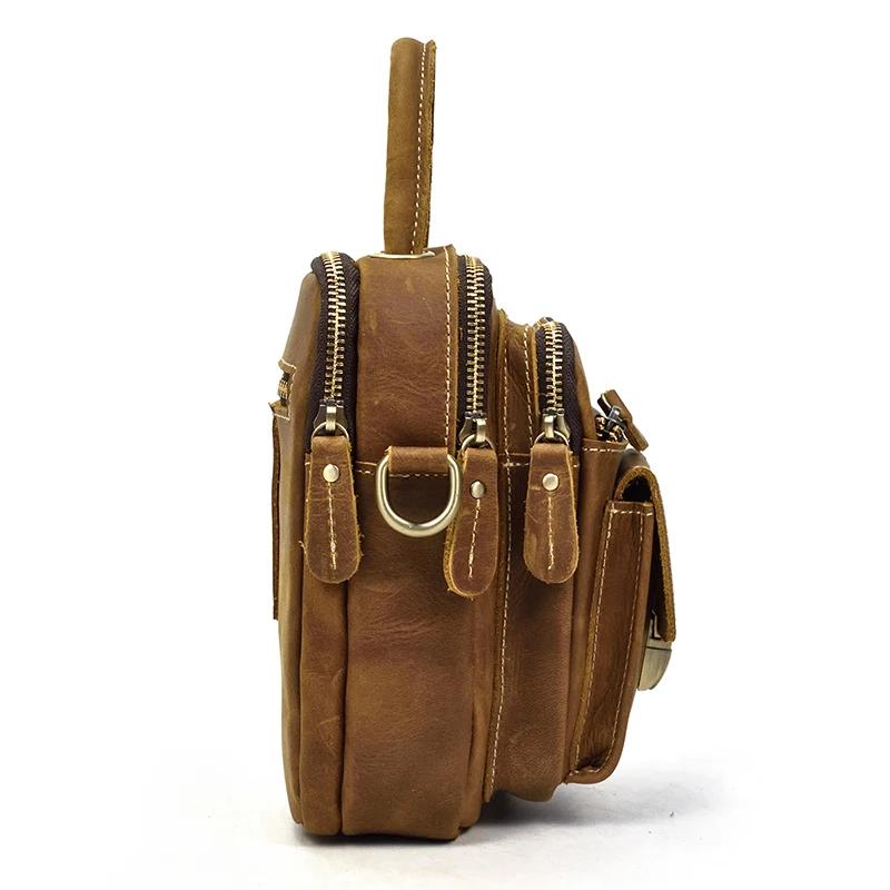 Elin Horse-Sac messager en cuir véritable pour homme, sac à main en cuir de vachette, double fermetu