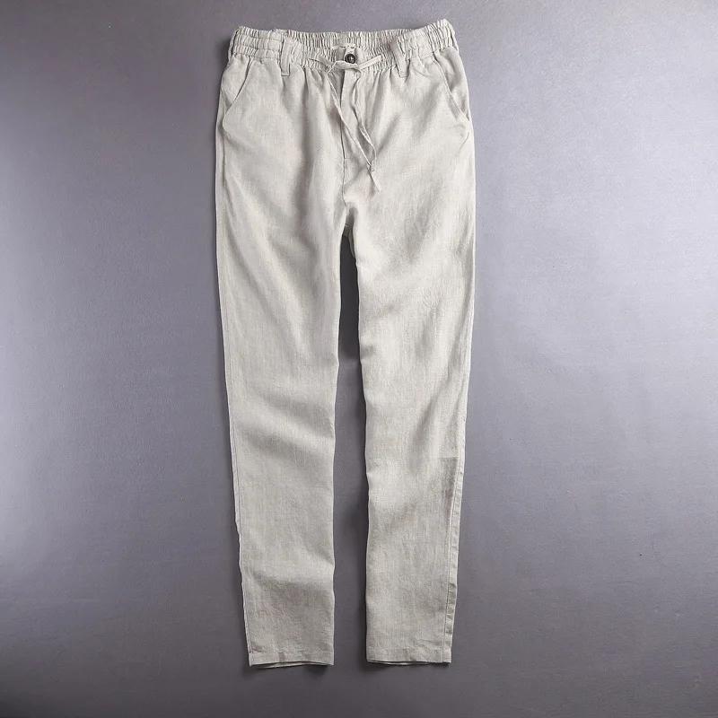 Nouveau 100% pantalons en lin hommes marque pur lin solide blanc pantalon hommes mode pantalon pour