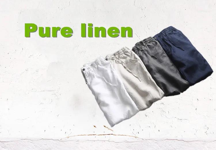 Nouveau 100% pantalons en lin hommes marque pur lin solide blanc pantalon hommes mode pantalon pour